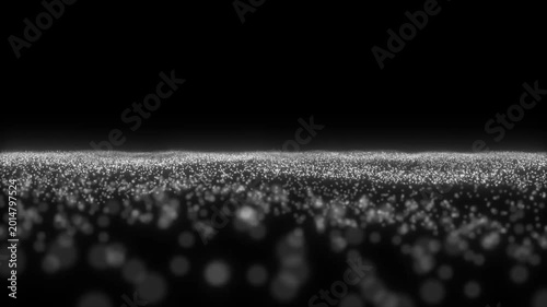 Abstract Digital Particles Field Waving on Black Background - Futuristic Data Flow and Technology Concept