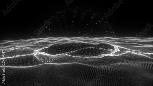 Abstract Digital Wave Surface with Flowing Particles and Ripple Effect - Futuristic Data Technology Background