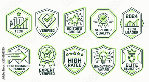 Hand-Drawn Natural Best Choice Ranking Icons for Green Brands.