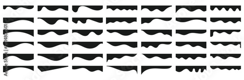 Collection of wavy black decorative border for web design element vector. Website divider border vector illustration. Collection of dividers shape black templates, Black curve top headline vector.