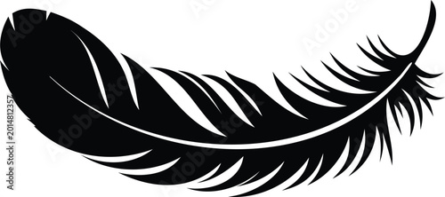 Foto feather silhouette, Soft bird feather vector set, black quill silhouette collect