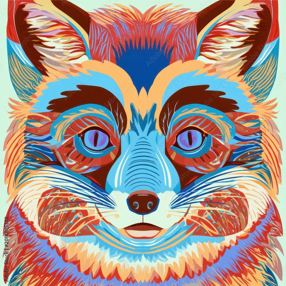 Fototapeta premium Vibrant Colorful Fox Portrait Illustration with Geometric Patterns and