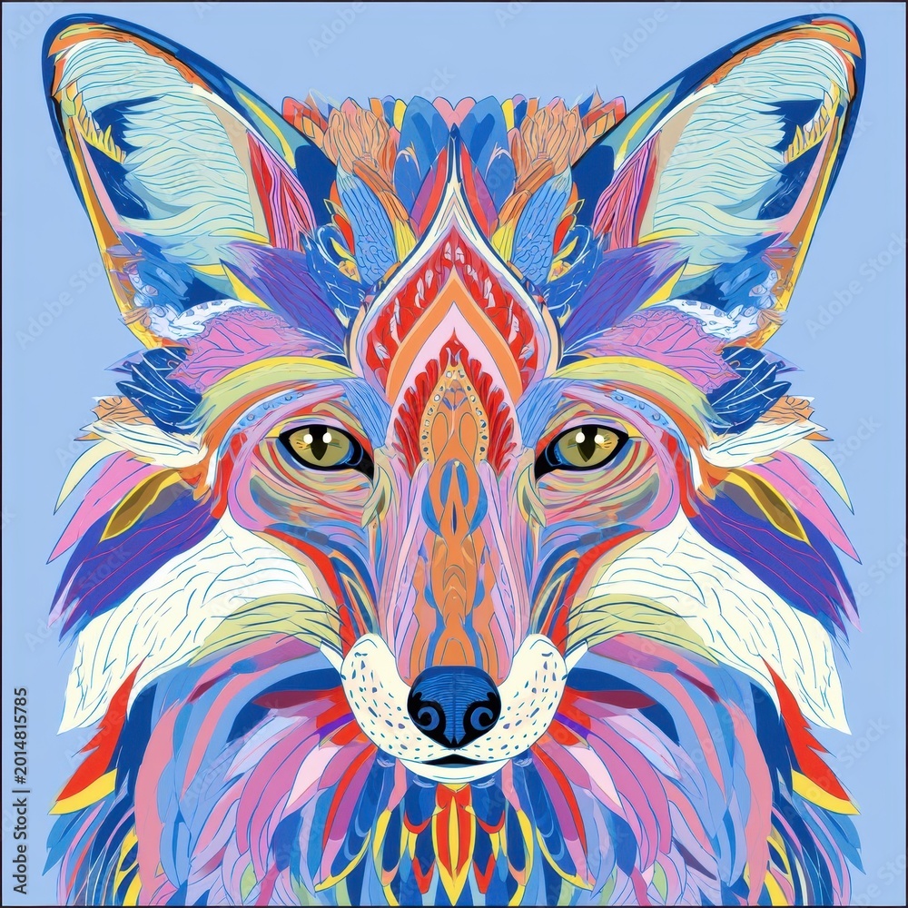 Fototapeta premium Vibrant Colorful Fox Head Illustration with Intricate Mandala Patterns