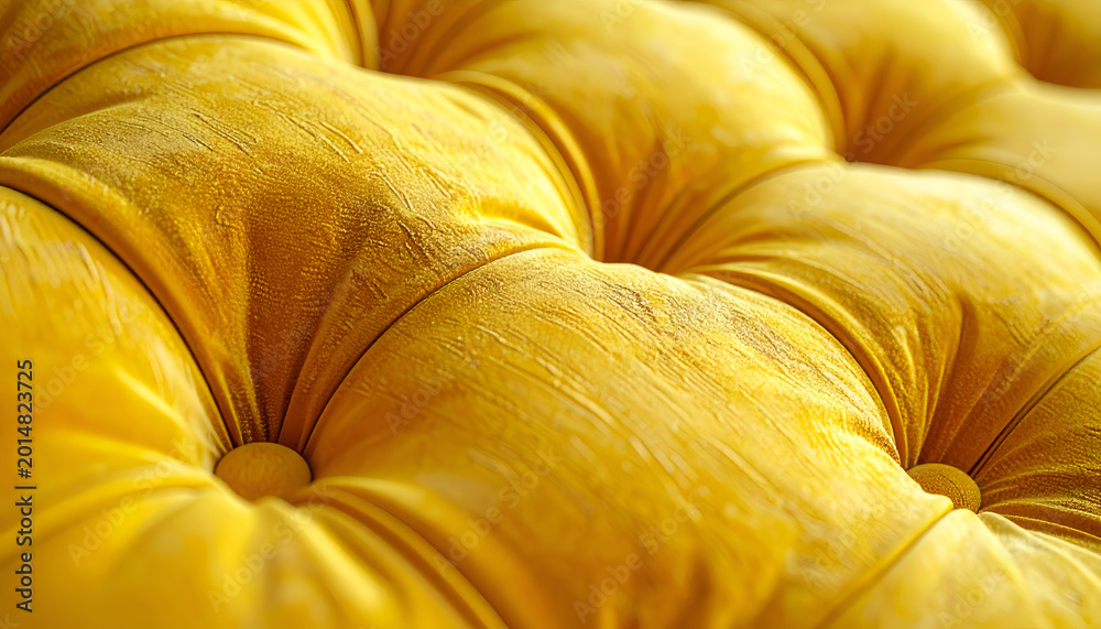 Fototapeta premium Close-up of Luxurious Yellow Tufted Velvet Upholstery Texture.