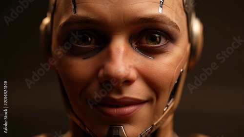 Beautiful Humanoid Robot Face with Natural Expression and Cinematic Portrait Lighting