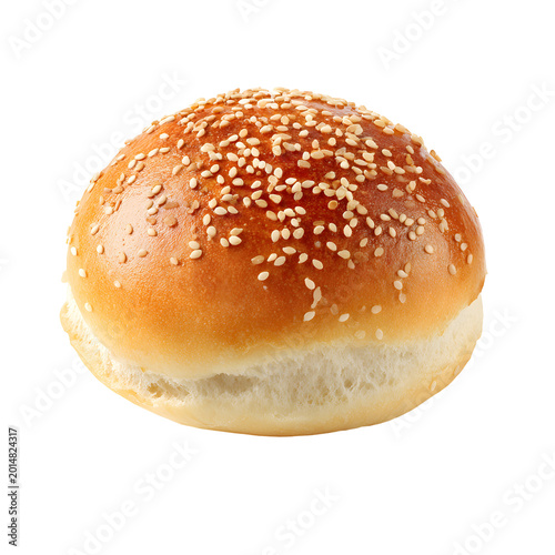 Golden brown sesame seed burger bun isolated on transparent background