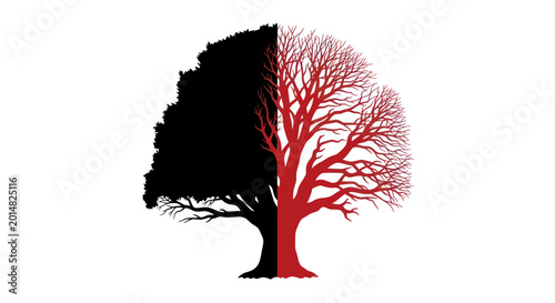 Фотография Split Tree Silhouette: Black Foliage vs