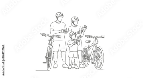 Family of Cyclists Standing Beside Bicycles Ready for Adventure.