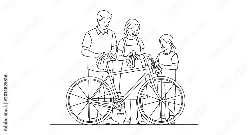 Fototapeta premium Family of Three Posing with a Classic Bicycle Together.