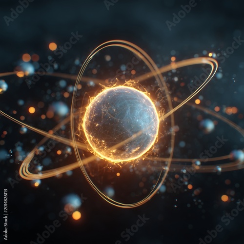 Atom in Action: An intricate representation of atomic structure, highlighting the nucleus at the core of the atom, encircled by the orbits of electrons.