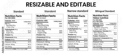 Foto Editable nutrition facts labels template for food packaging and health informati