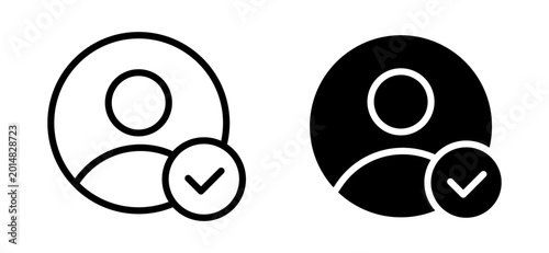 Canvastavla The outline and solid glyph icon of a person profile with a checkmark symbolizes a verified account or successful user authentication, perfect for UI and UX design