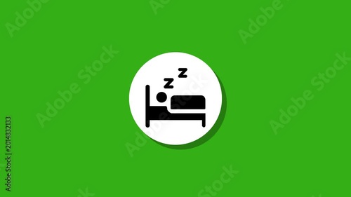 Sleep icon motion graphic animation on green background with bed and snoring symbol in white circle. animation
