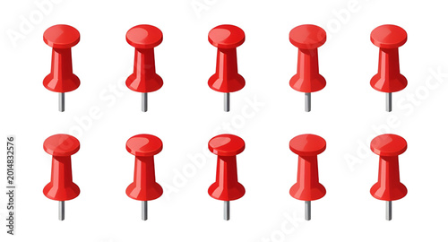 Foto glossy red push pin illustration, office stationery thumbtack vector, shiny bull