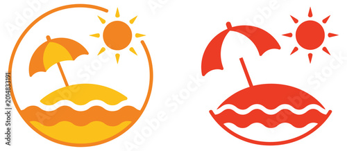 Bild auf Leinwand Beach umbrella parasol icon collection with linear summer vacation symbols for s