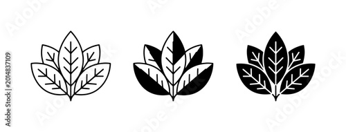 Tobacco Leaf Icons, Vector Set: Outline, Silhouette, and Filled Styles for Branding and Design