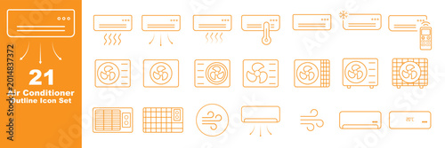 Bild auf Leinwand Air conditioner icon set in black and white stroke lines
