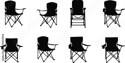 Eight Silhouettes of Folding Camping Chairs on White Background