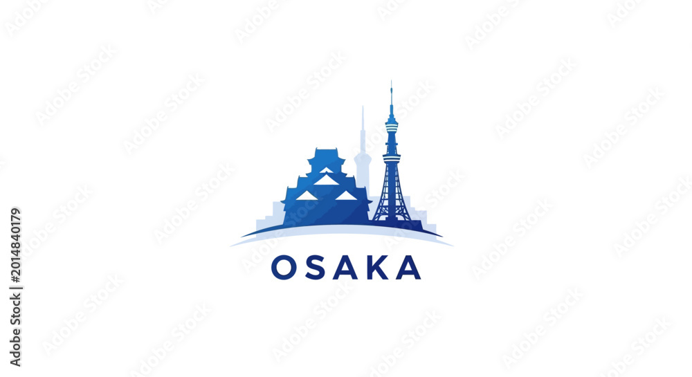 Fototapeta premium Osaka Cityscape Silhouette Depicting Iconic Landmarks in Japan.