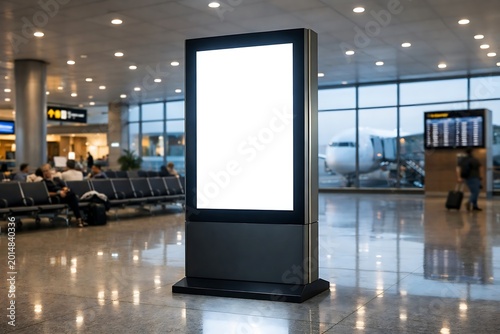 Digital Blank Billboard Mockup in Modern Airport Terminal