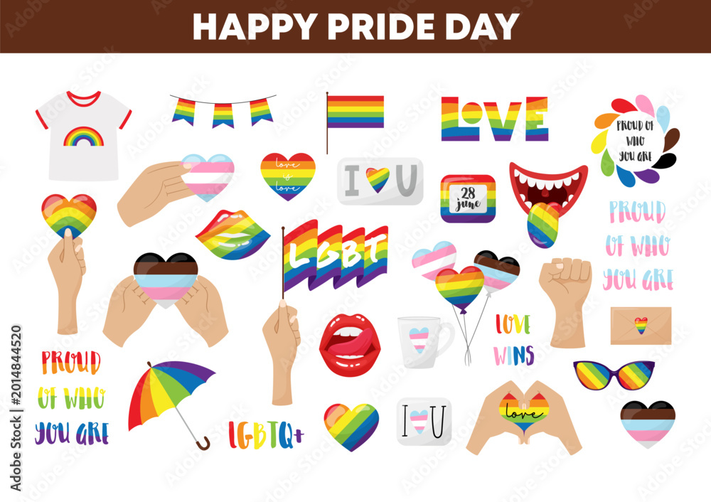 Fototapeta premium Pride celebration elements vector collection with colorful symbols