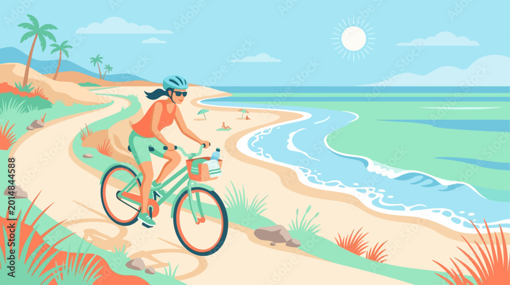 Fototapeta premium Beach Vacation Coastal Landscape Summer Illustration Design