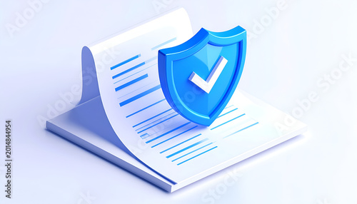 Secure Document Protection Shield with Checkmark Icon.