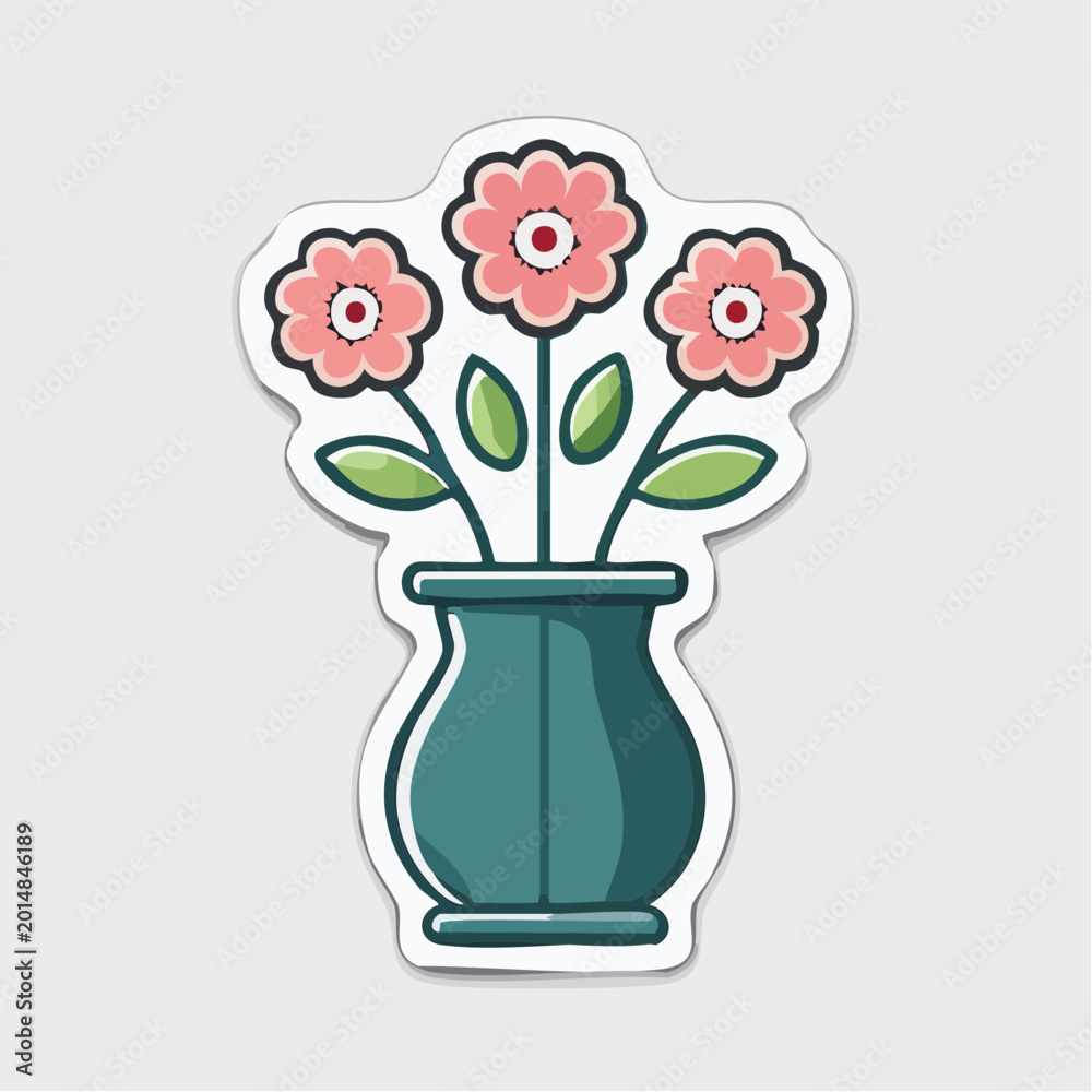 Obraz premium Stylized Pink Flowers in a Teal Vase