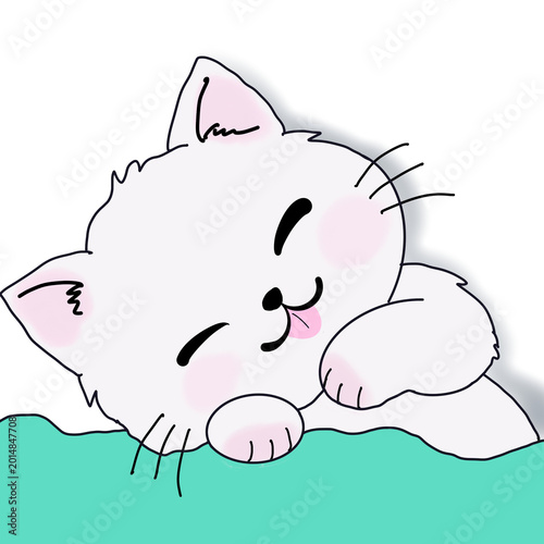 Adorable White Kitten Napping Character Illustration