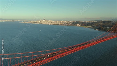 Golden Gate Bridge with skyline Alcatraz Island and bay water