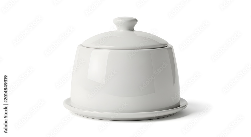 Fototapeta premium Ceramic Butter Crock On White Solid Background, Traditional Dish For Keeping Butter Fresh At Room Temperature, Ideal For Daily Kitchen Use