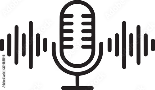 Microphone icon with sound waves on transparent background for audio recording concept