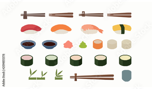 Schilderij op canvas Traditional Japanese sushi set with nigiri maki rolls chopsticks and authentic r
