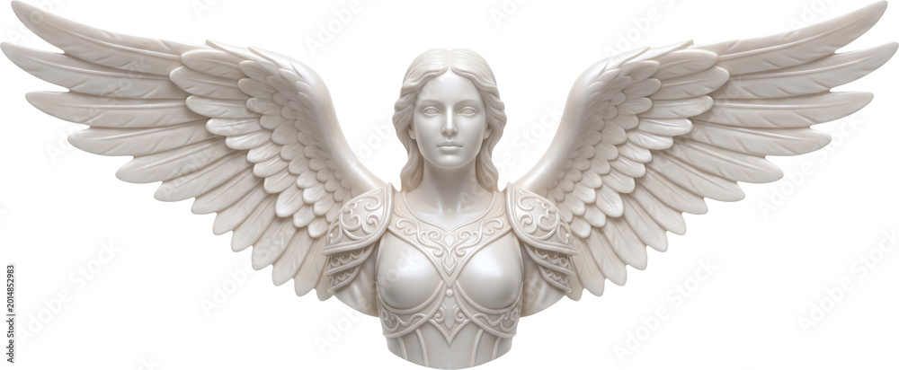 Fototapeta premium Majestic female angel sculpture with wings isolated on transparent background