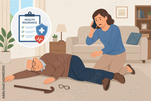 Vsai person falling, emergency medical insurance concept