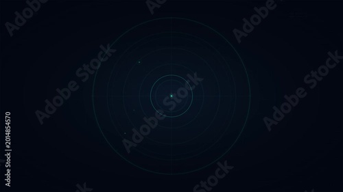 Green radar scanner with rotating sweep line blip targets and concentric rings on dark military grid display