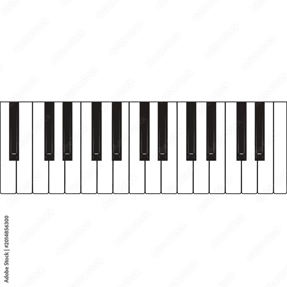 Fototapeta premium Black and white piano keyboard isolated on white background vector illustration