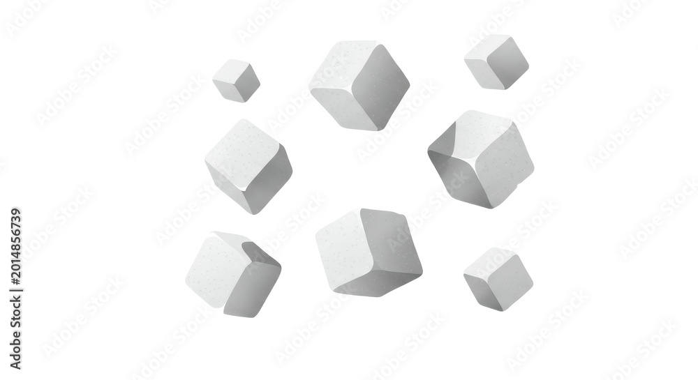 Obraz premium Falling White Sugar Cubes Isolated on White Background Minimalist Food Illustration