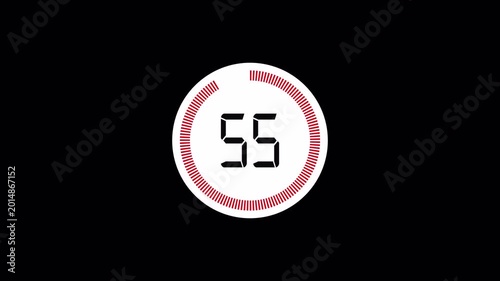 One minute countdown timer animation from 60 to 0 seconds on transparent background in 4k Animation with Alpha Channel , 60 second countdown timer, Countdown video.