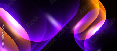 Cuadro en lienzo Abstract shapes overlap, creating vibrant purple, orange gradients