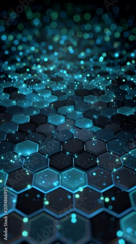 Abstract futuristic background with glowing blue hexagonal pattern and bokeh lights creating a high-tech digital and modern visual for technology and innovation concepts