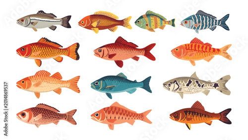 Billede på lærred Aquatic Kaleidoscope: An artistic assemblage showcases a collection of diverse and vibrant fish, each with unique patterns and colors, offering a glimpse into the underwater world