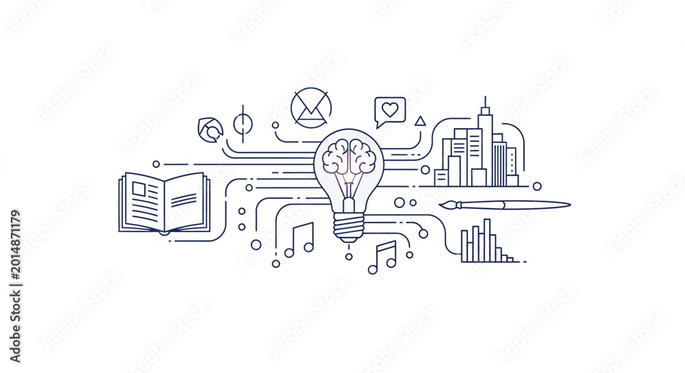 Naklejka premium Conceptual illustration of idea generation with lightbulb and brain
