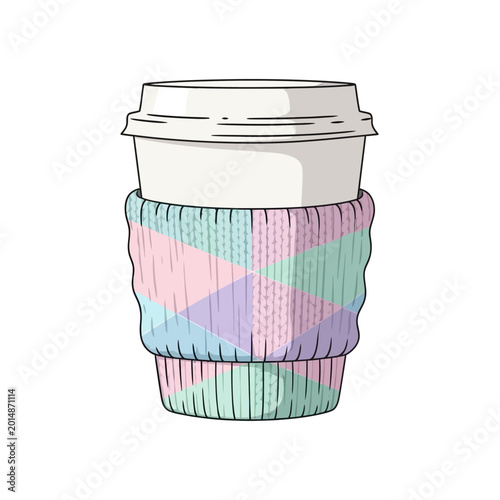 Cozy Coffee Cup with Pastel Knit Sleeve