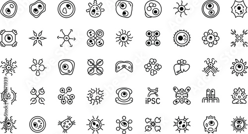 Cellular biology icons display various microscopic structures and organic elements essential for representing genetic study and advanced cellular research in a clean graphical interface format.