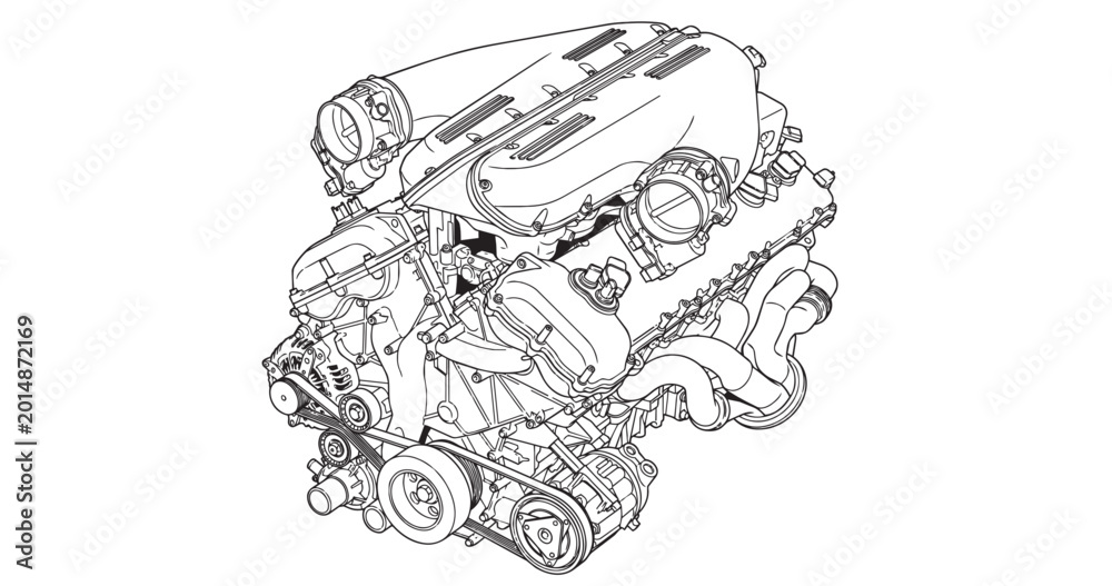 Fototapeta premium Detailed car engine diagram