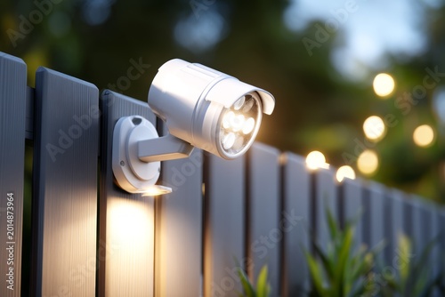 Motion Sensor Spotlight Activating Light Around Secured Area at Dusk with Soft Glow Effects