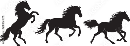 Bild auf Leinwand Black horse silhouette collection, wild stallion rearing and galloping vector se