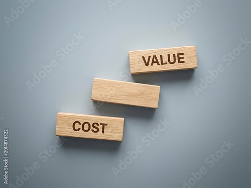 Illustration of wooden blocks showing the concept of cost versus value