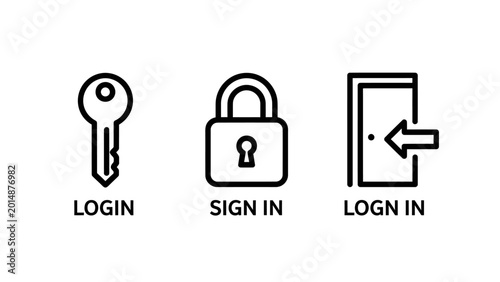 Login sign in and user account access authentication icons set with authentication security password protection internet verification credentials entering identity software connection